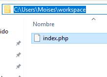 Un archivo index.php en mi directorio workspace
